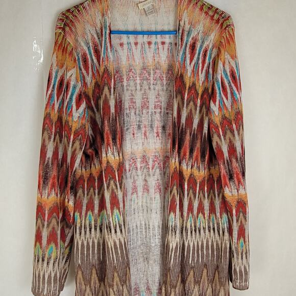 Chico's southwestern open front lightweight duster cardigan Size L Boho Western - Picture 4 of 7